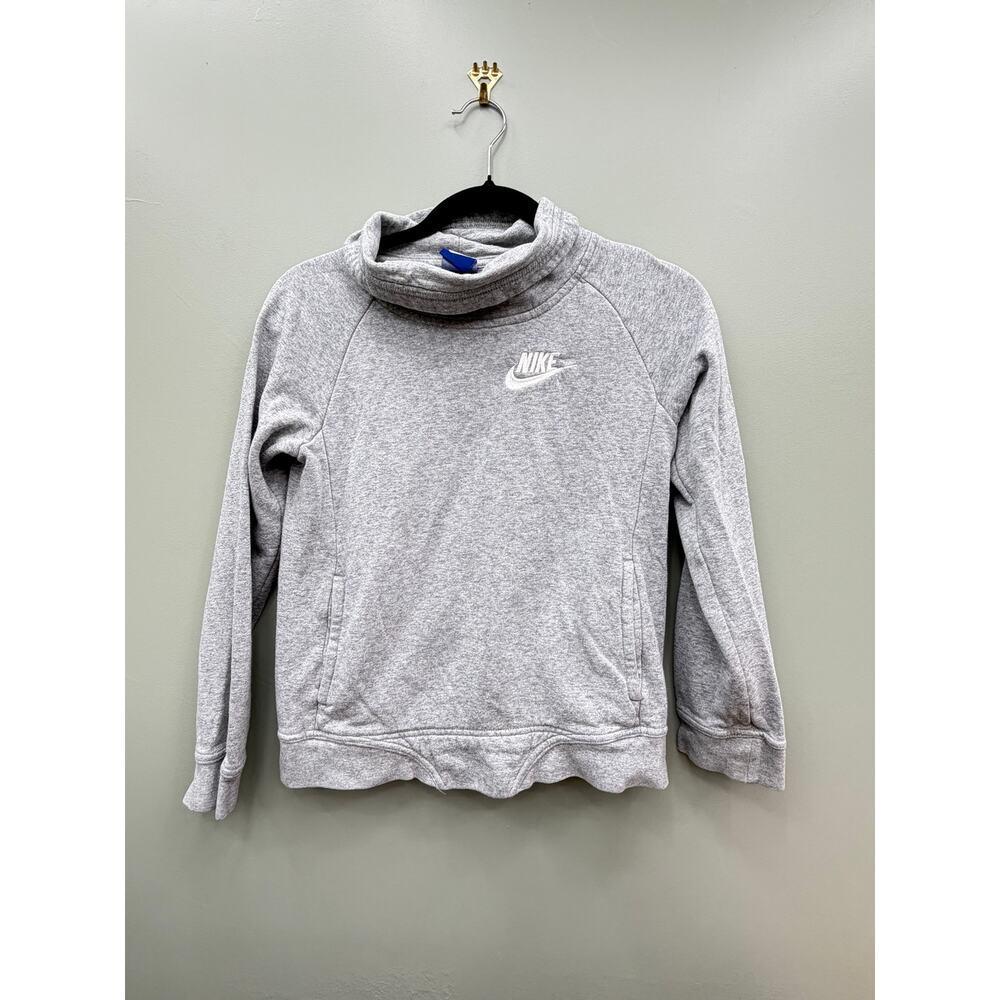 Nike Girls Medium Funnel Neck Sweatshirt Gray Athleisure School Pullover